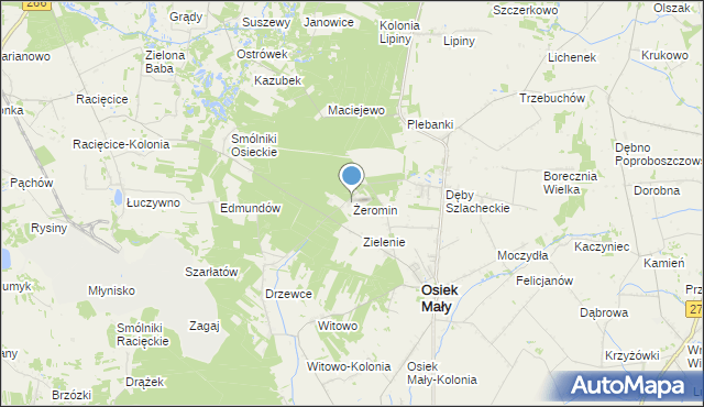 mapa Żeromin, Żeromin gmina Osiek Mały na mapie Targeo